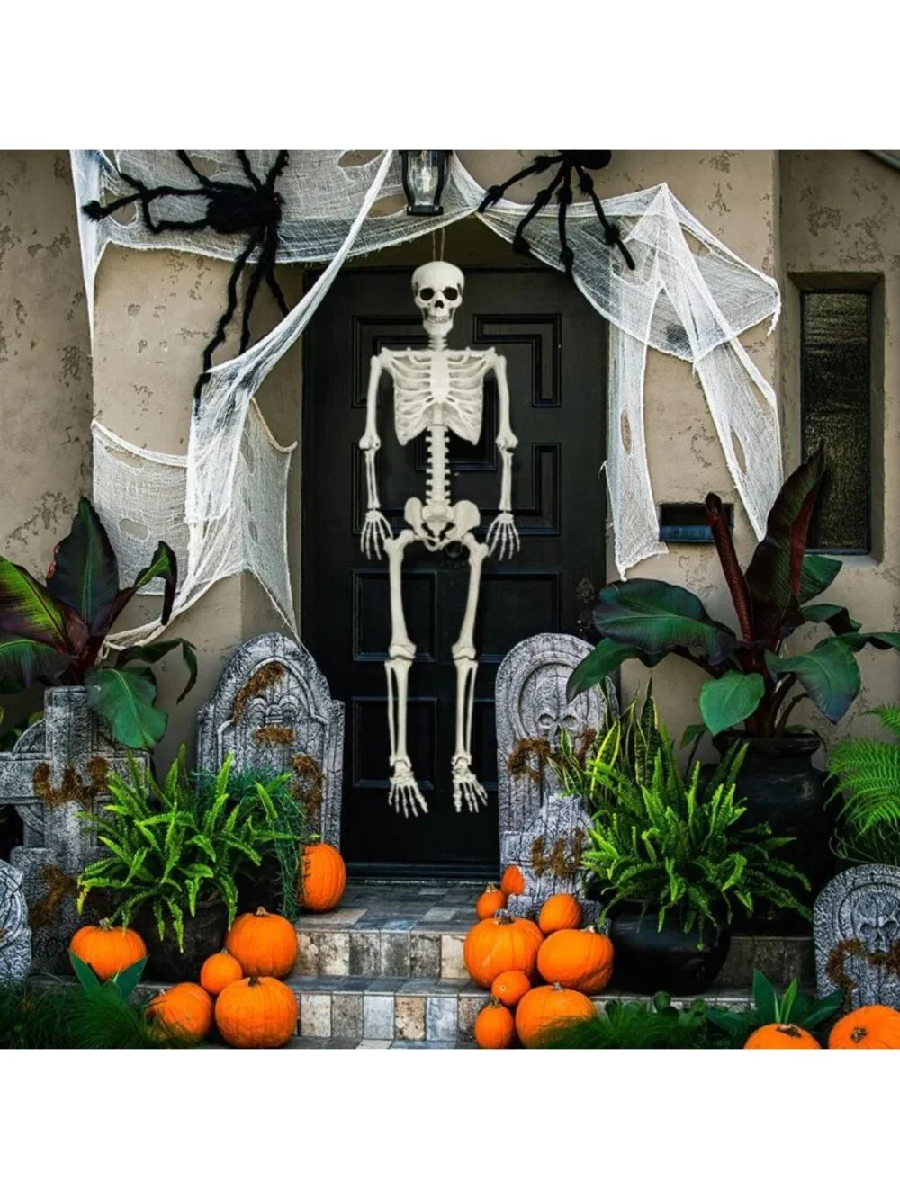 5.4Ft Posable Halloween Skeleton with Dog & Cat - Spooky Decor for Halloween